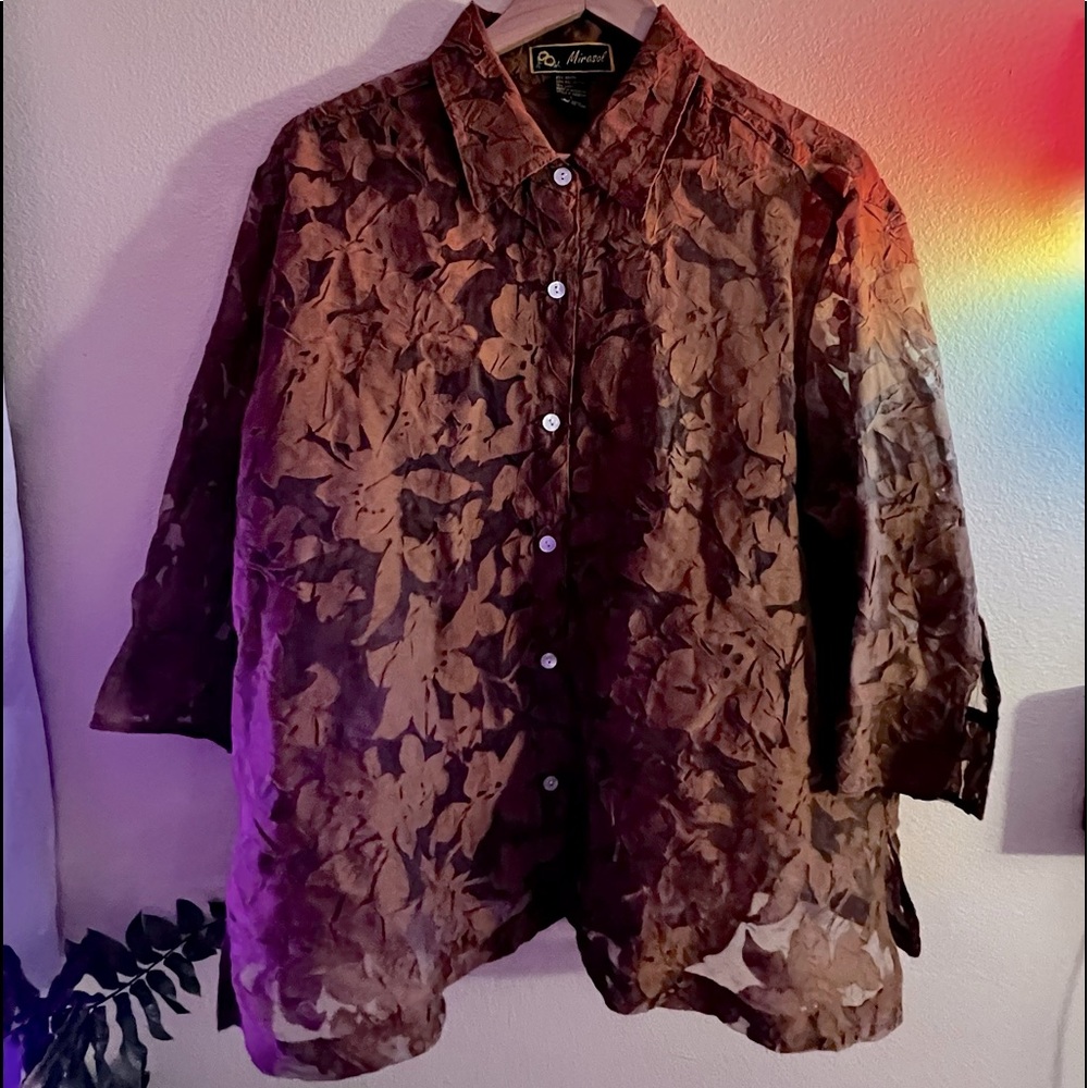 Tan Lace Patterned Button Down